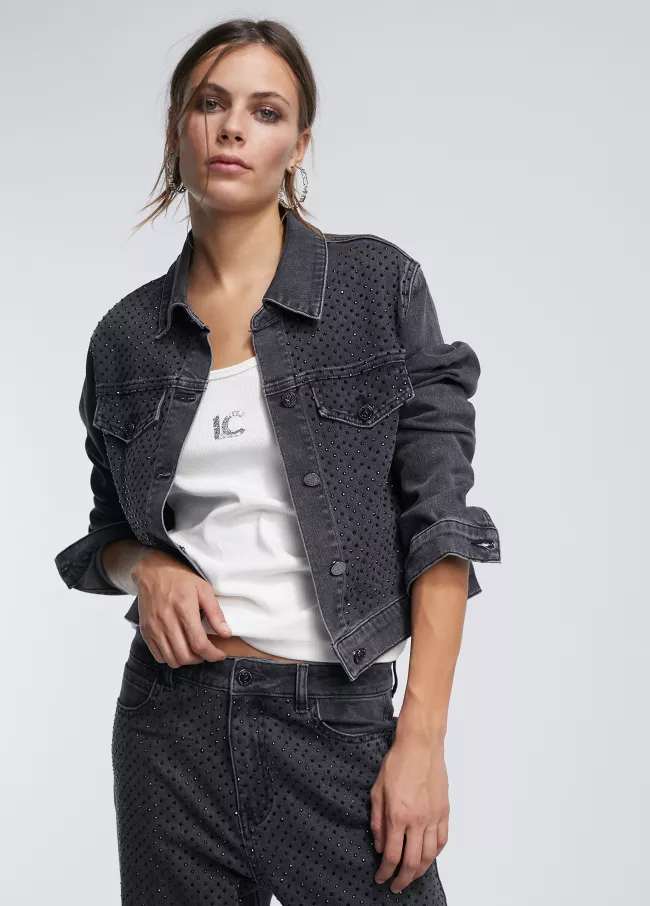 Denim jacket with diamanté detail