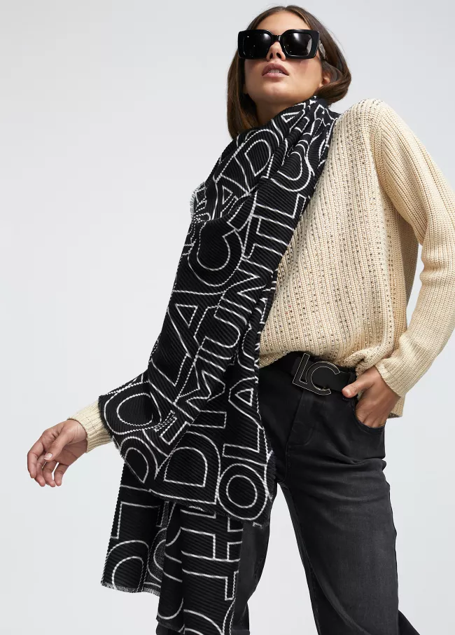 Pleated logo scarf