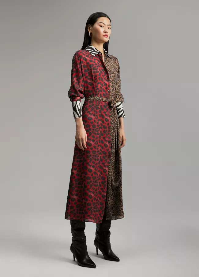 Vestido animal print combinado