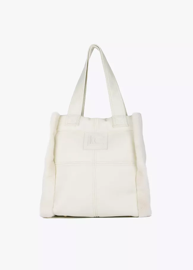 Faux leather and faux fur tote bag