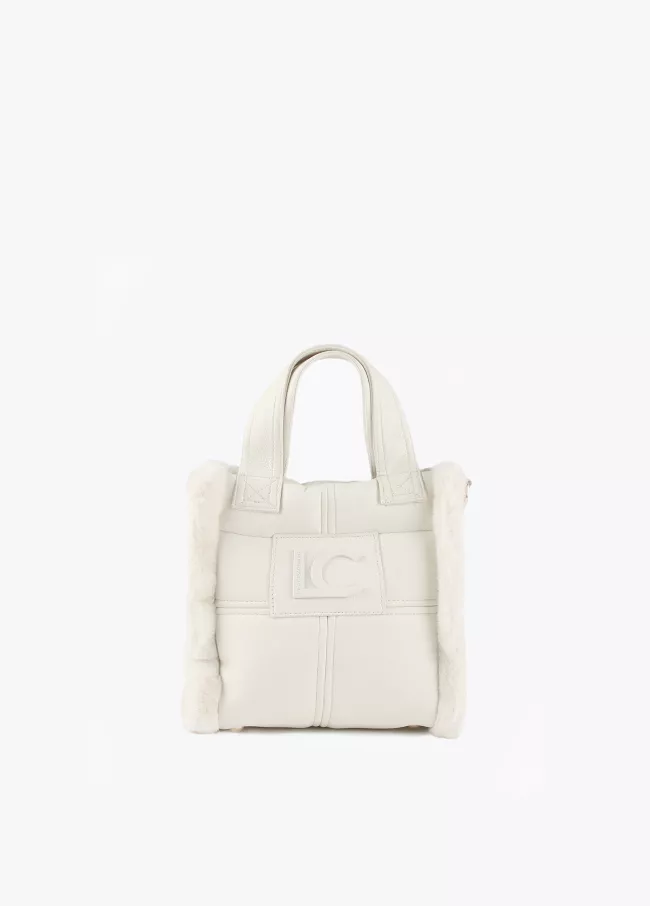 Faux leather and faux fur crossbody bag