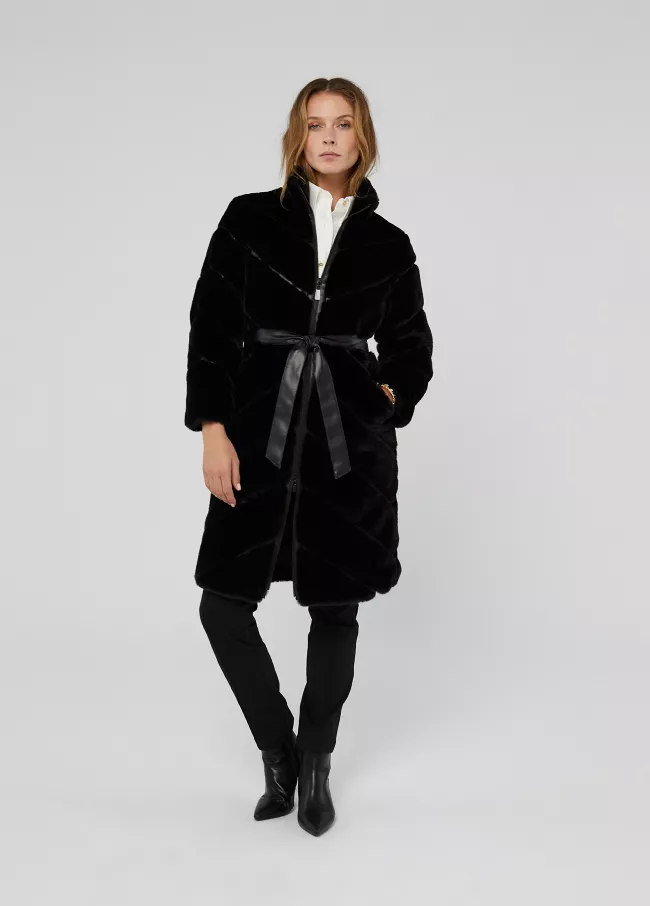 Contrast faux fur coat