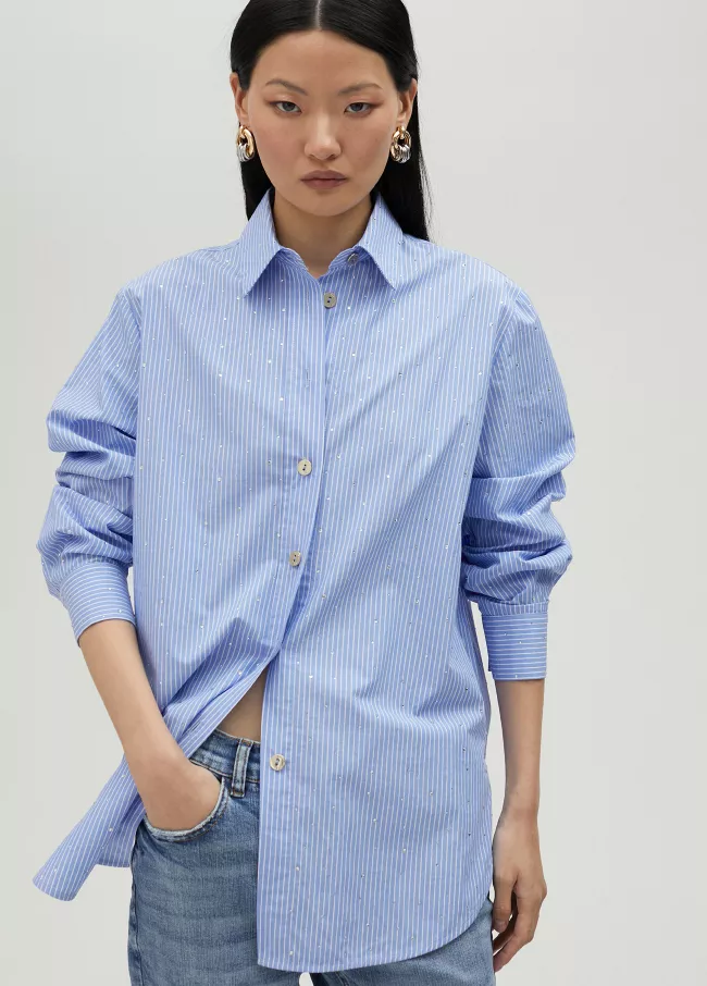 Striped shirt with rhinestone detail
