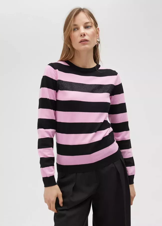 Jersey bicolor de rayas y detalle strass