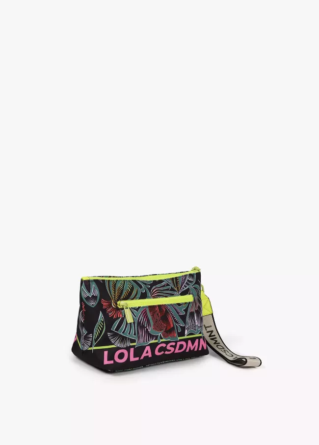 Neceser nylon estampado floral detalles flúor