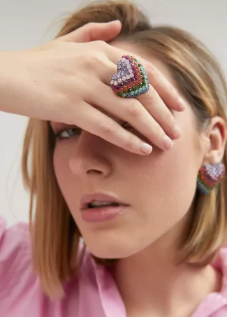Anillo maxi corazón arcoíris