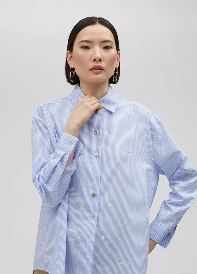 Camisa rayas con logo en strass