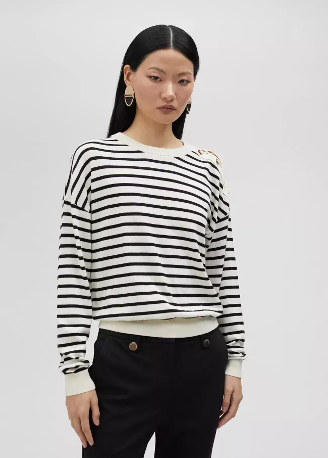 Striped sweater with shoulder detail