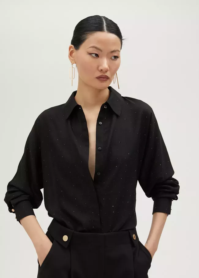 Shirt with rhinestone detail