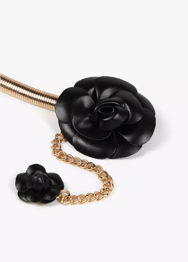 Cinturón metal elástico flores efecto piel