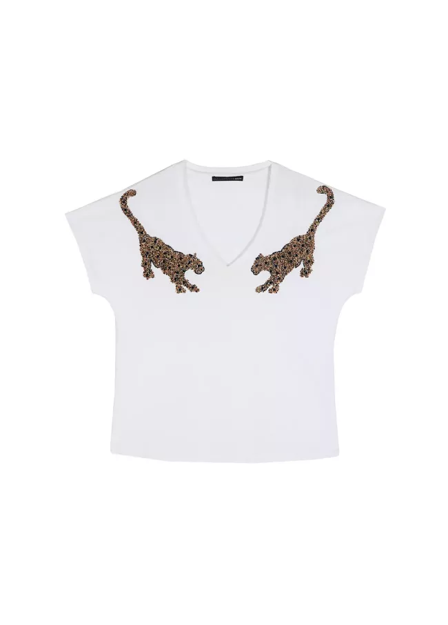 T-shirt with rhinestone tigers