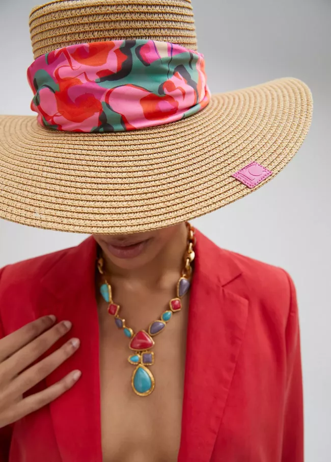 Sombrero efecto rafia lazo