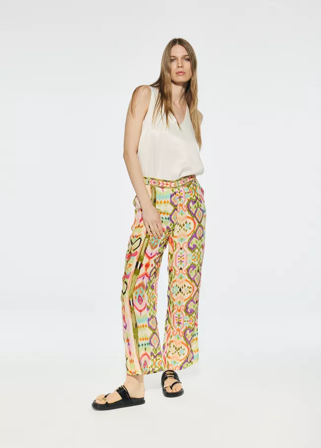 Pantalón seda estampado coulotte