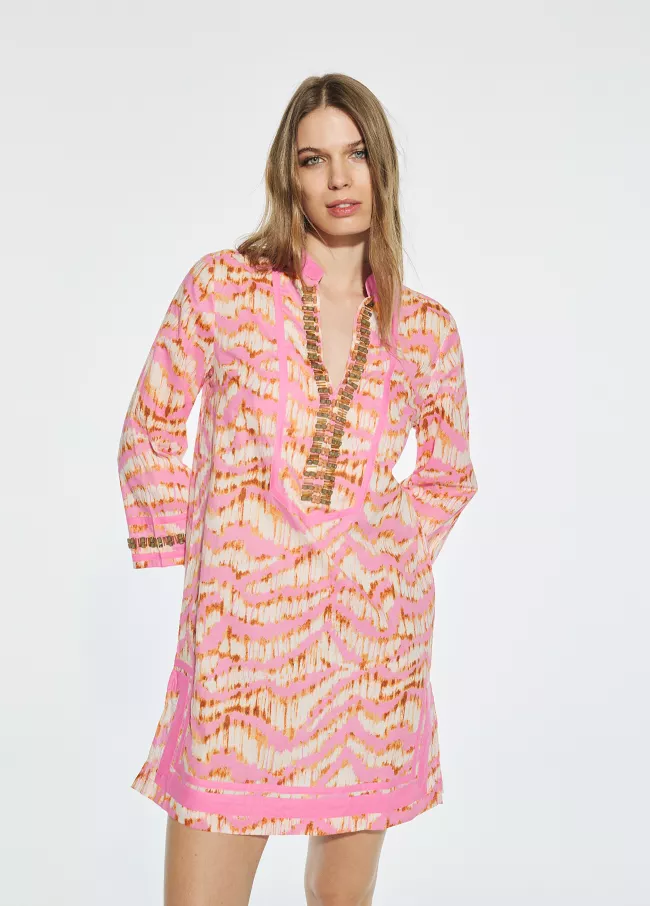 Short kurta with 3/4 sleeves and embroidered...