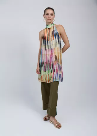 Short halter dress with multi-stripe print