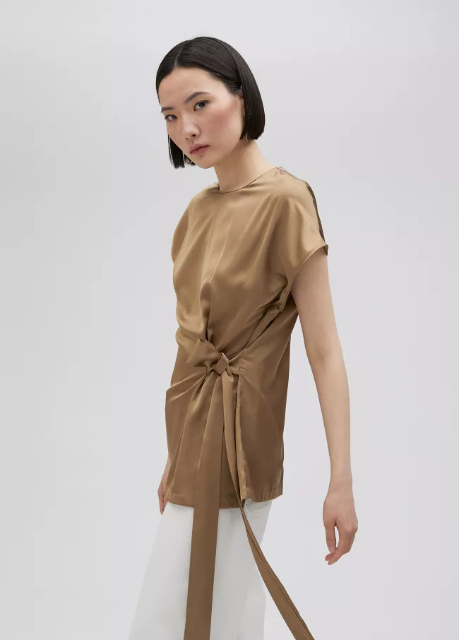 Satin tie waist blouse