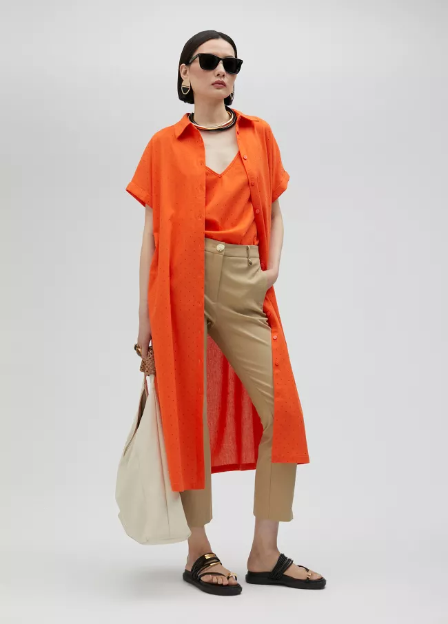 Long oversize blouse with rhinestone detail