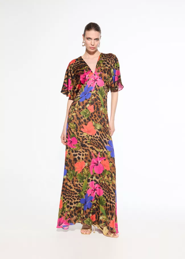 Vestido largo estampado satén