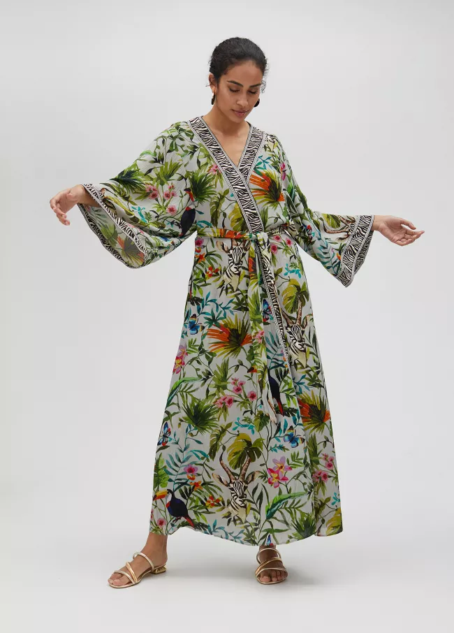 Kimono manga larga con cenefa jungle