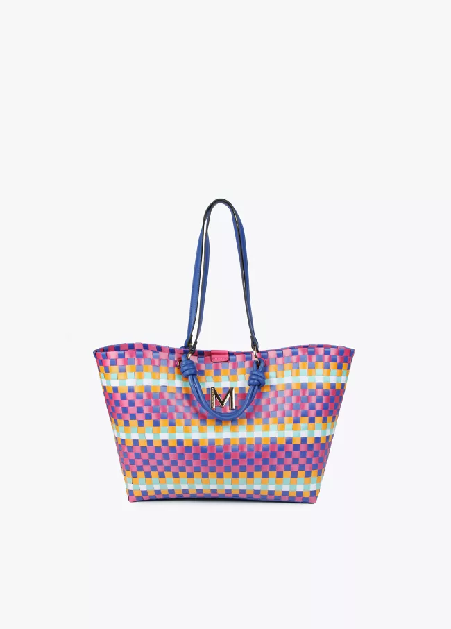 Large multicoloured woven tote bag