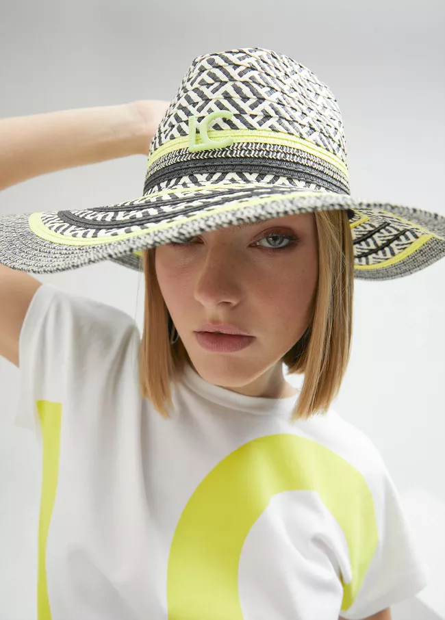 Multicoloured raffia-effect floppy hat