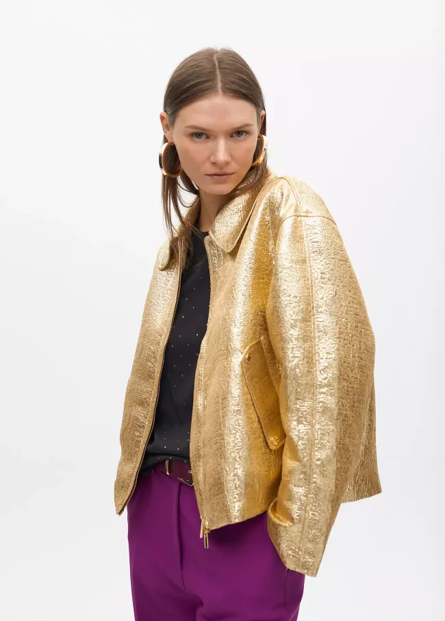 Gold crackled bomber jacket