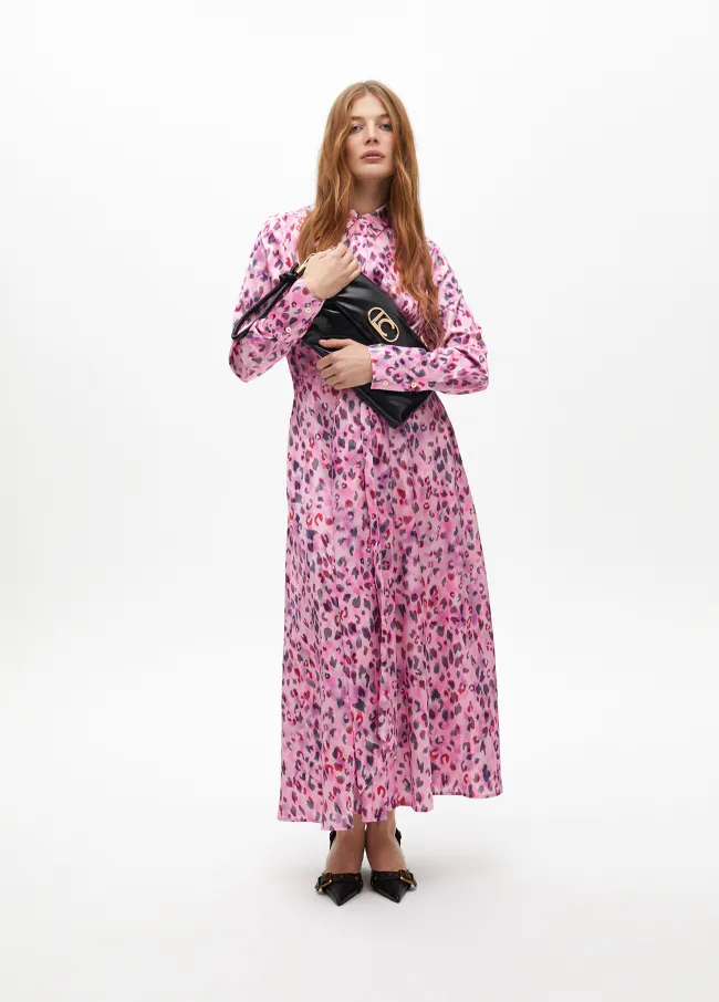 Animal print midi shirt dress