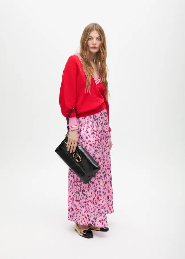 Animal print flared midi skirt