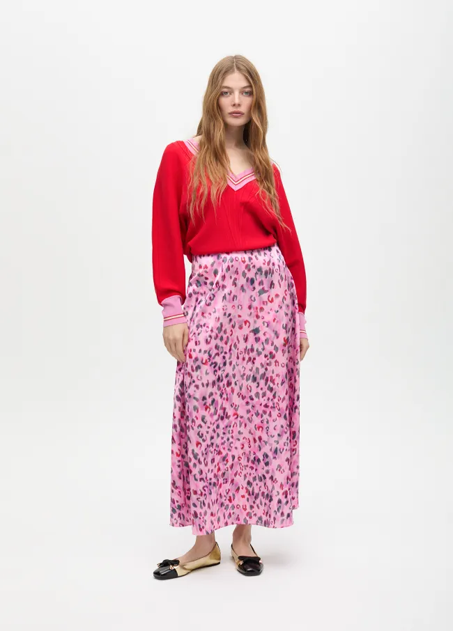 Animal print flared midi skirt