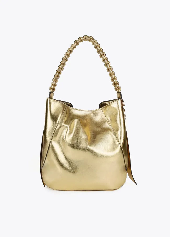 Faux leather tote bag with braided strap