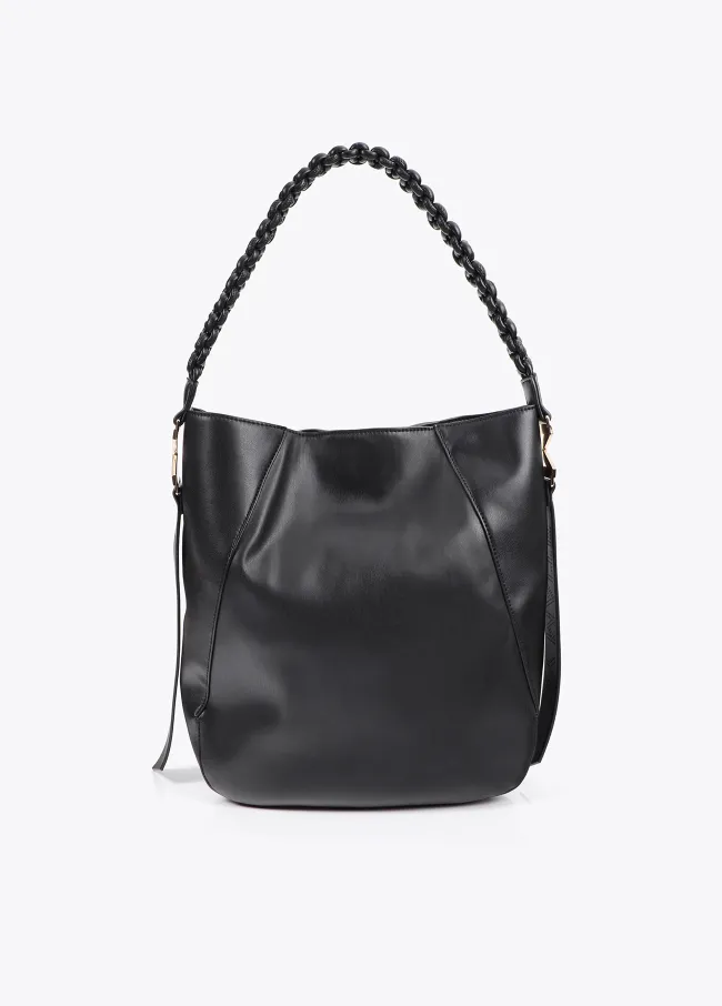 Faux leather tote bag with braided strap