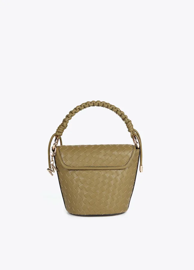 Crossbody bag with flap in braided faux leather...