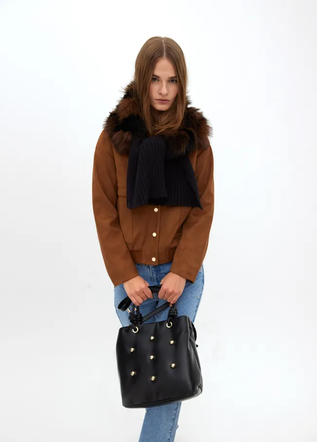 Quilted faux leather bag with round XL studs
