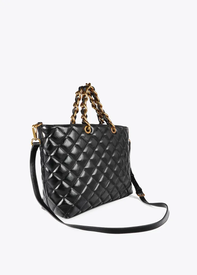Quilted faux leather tote bag with chain strap...