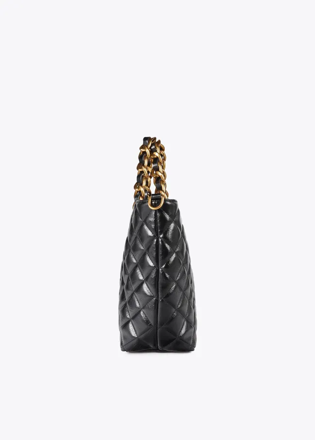 Quilted faux leather tote bag with chain strap...