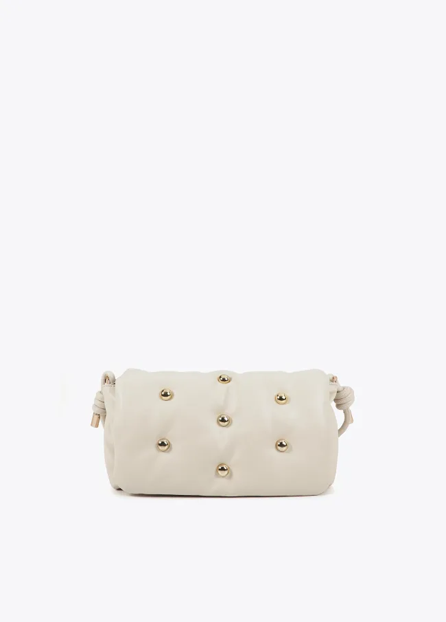 Quilted faux leather crossbody bag with round XL studs