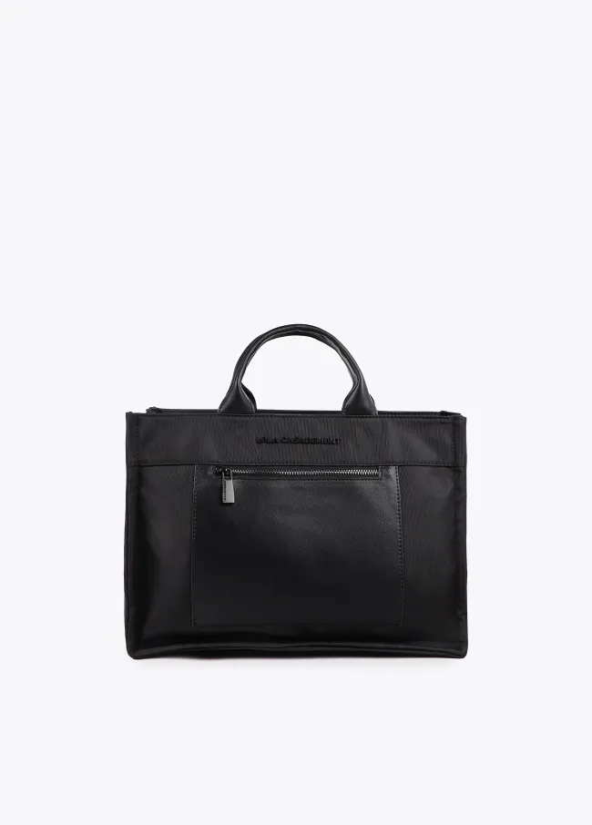 Contrast nylon and faux leather bag
