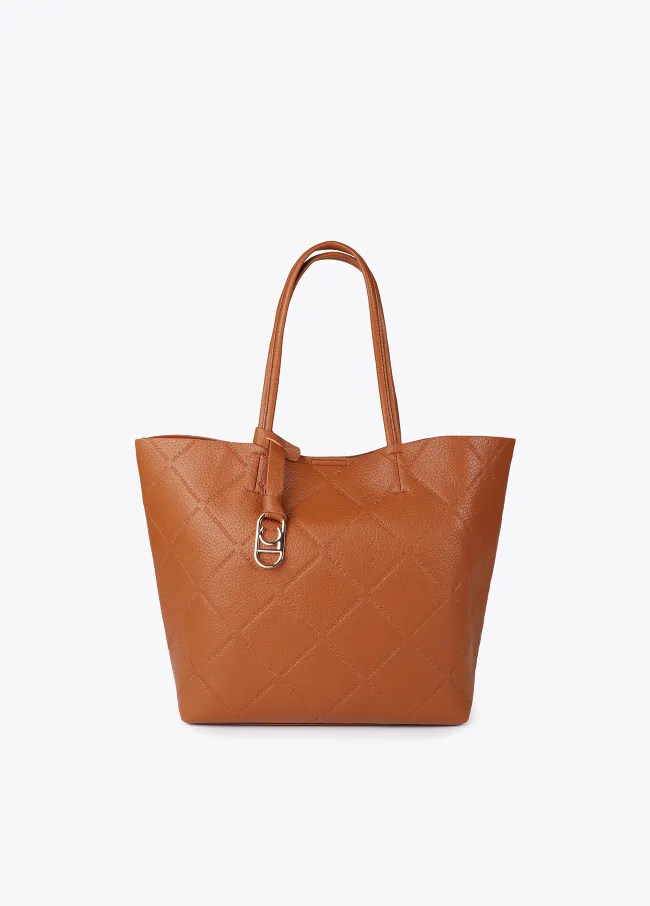 Faux leather tote bag with diamond logo...