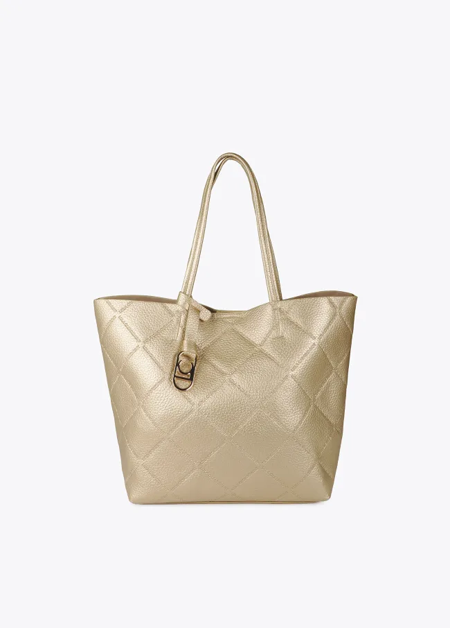 Faux leather tote bag with diamond logo...