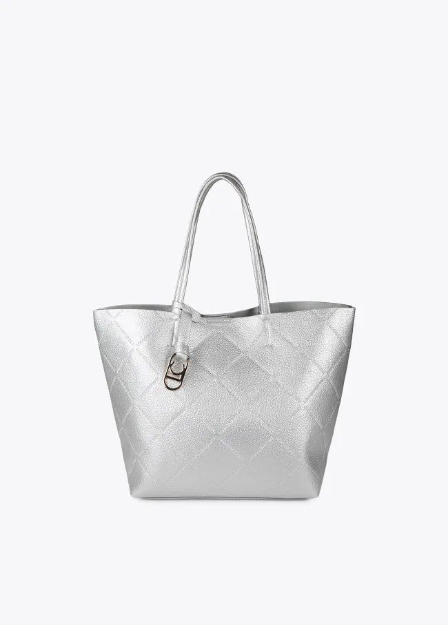 Faux leather tote bag with diamond logo...