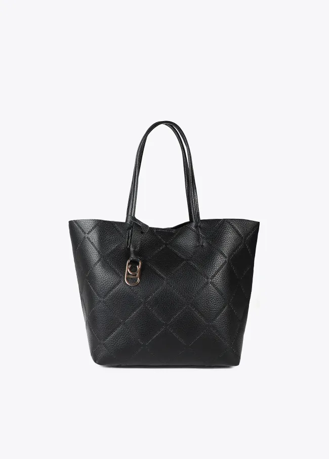 Faux leather tote bag with diamond logo...