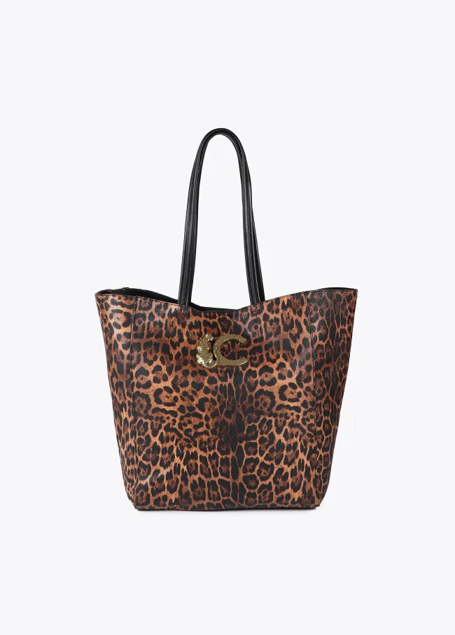 Animal print tote bag with leopard LC logo