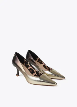 Ombré effect metallic high-heel shoes with printed lining