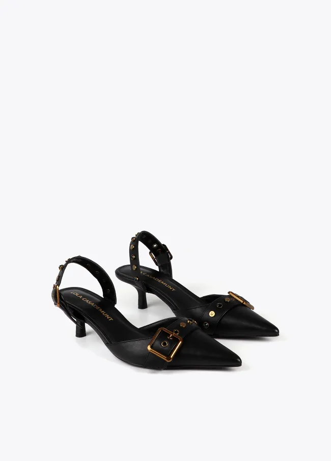 High-heel slingback shoes with metallic details