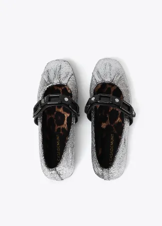 Metallic ballet flats with gathered detail