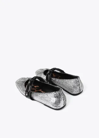 Metallic ballet flats with gathered detail