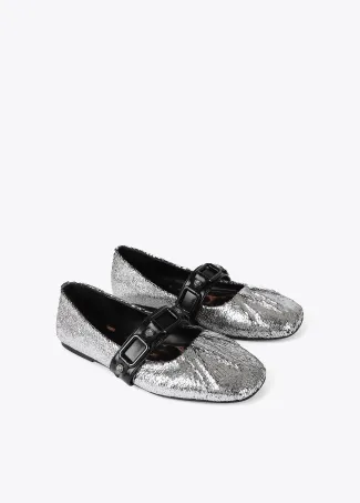 Metallic ballet flats with gathered detail