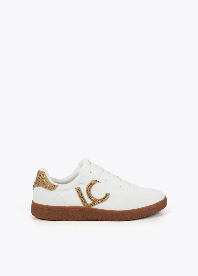 Nylon fabric trainers with rhinestone details