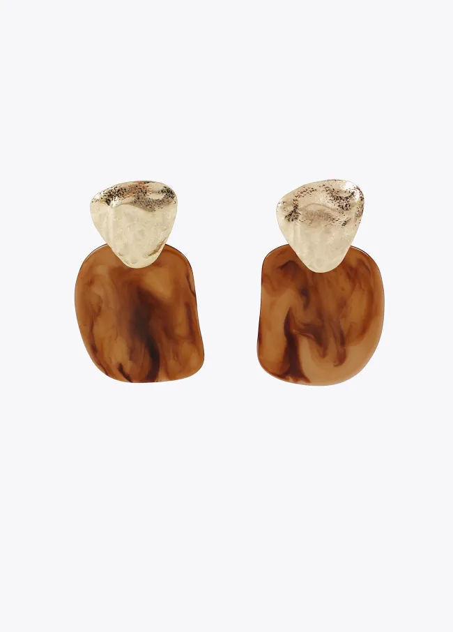 Two-piece earrings with contrast metal and acrylic