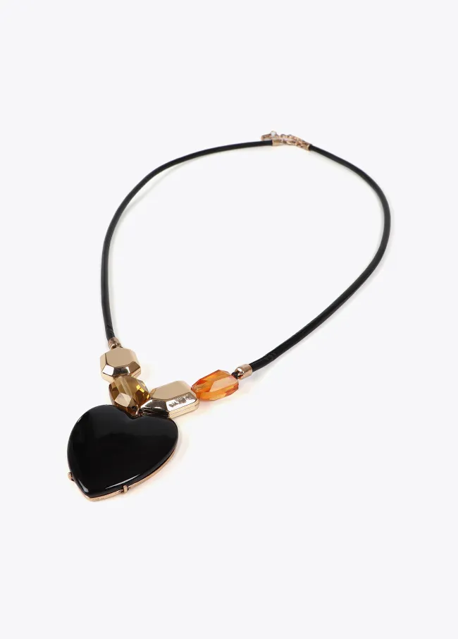 Crystal effect heart cord necklace